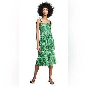 Kos Resort Tropical Green Casual Sleeveless Smocked Dress